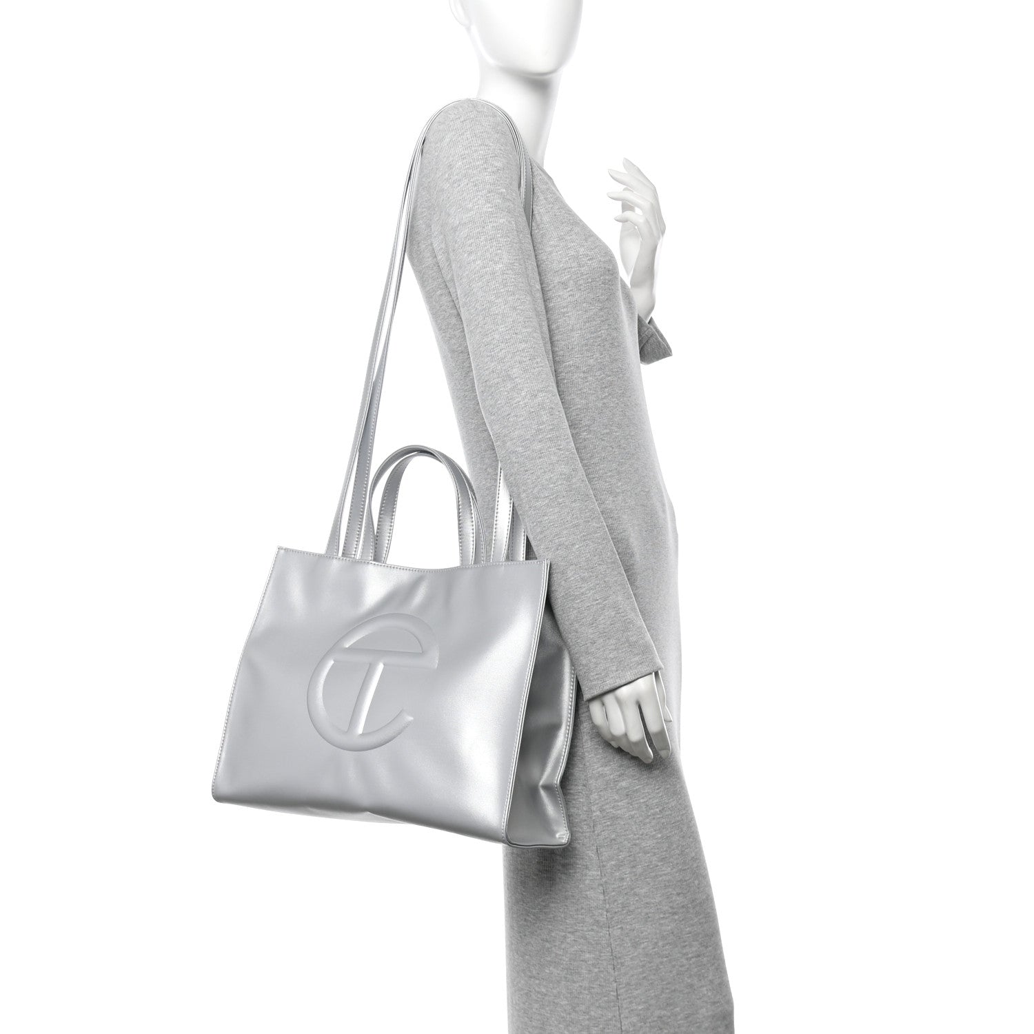 Telfar Metallic Vegan Leather Medium Shopping Bag Silver 2 of 9