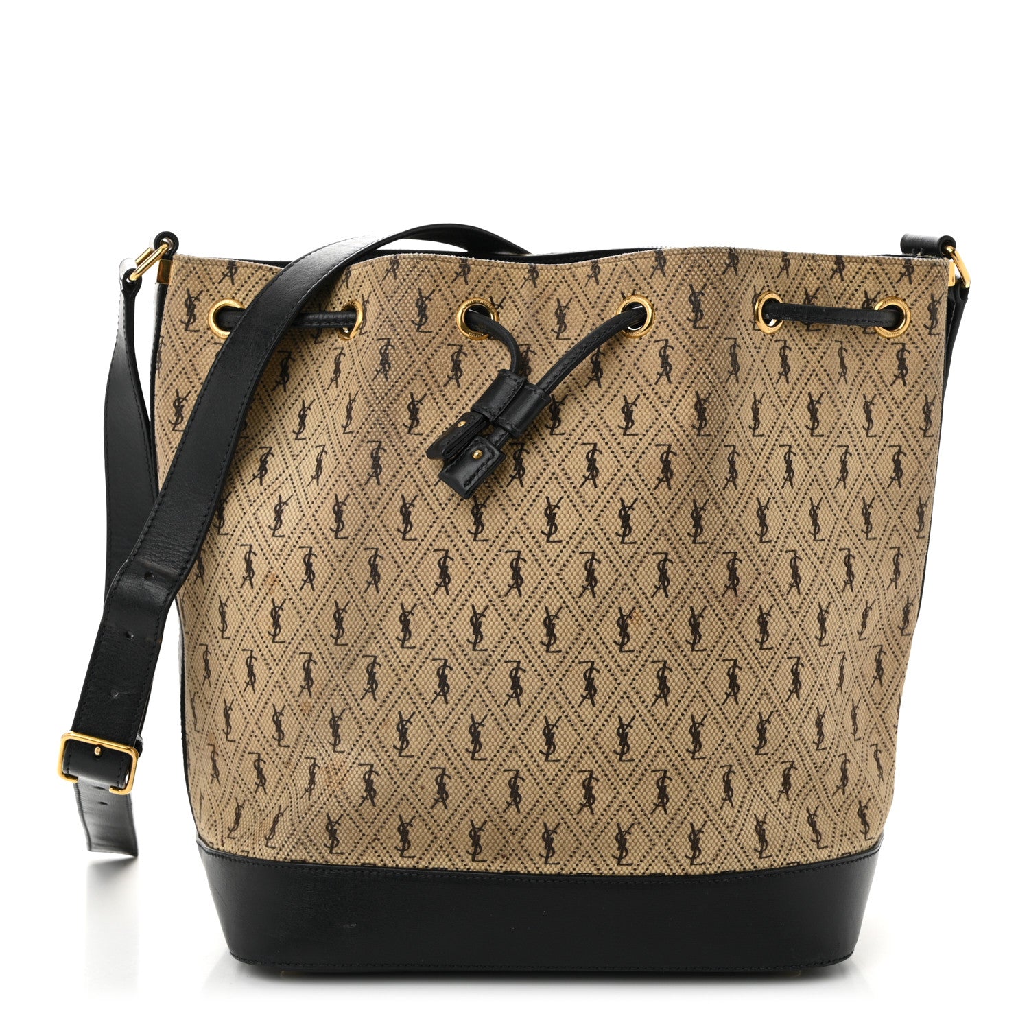 Saint Laurent Canvas All-Over Monogram Bucket Bag Black 1 of 11