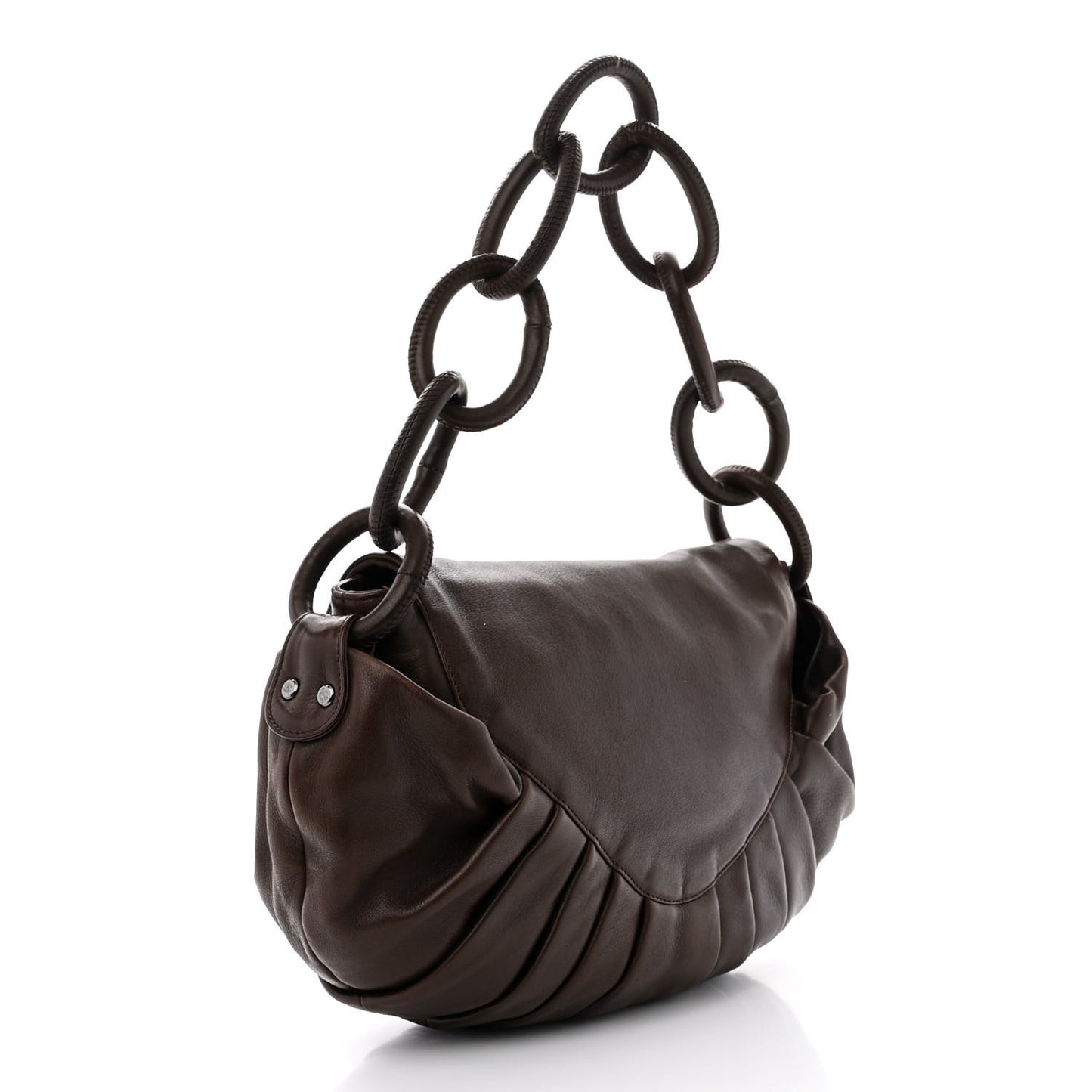 Lambskin Pleated CC Shoulder Bag Marron Fonce