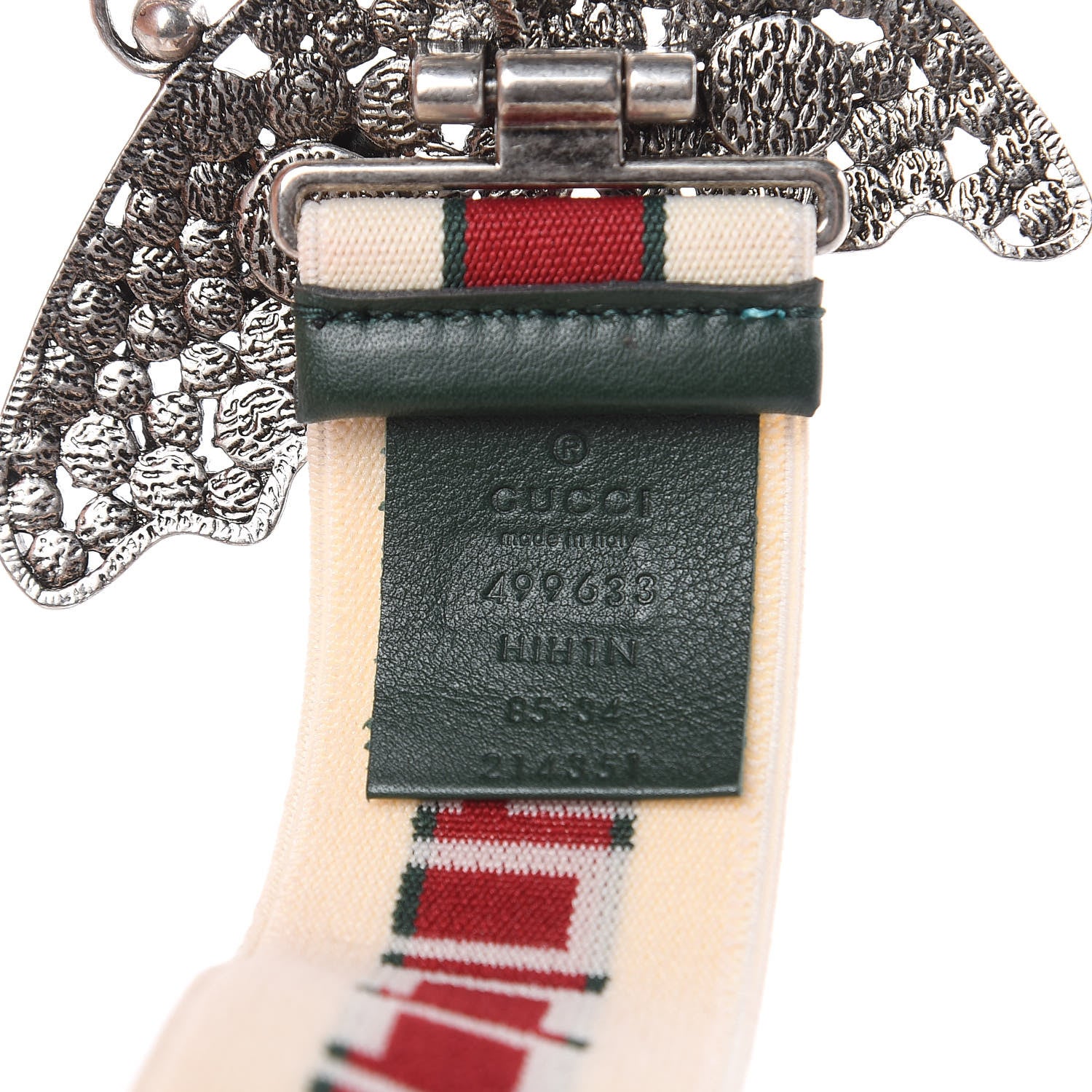 Gucci Jacquard Crystal Stripe Butterfly Belt 85 34 White 3 of 4