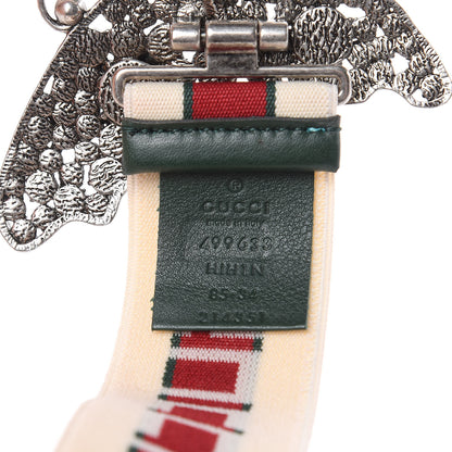 Gucci Jacquard Crystal Stripe Butterfly Belt 85 34 White 3 of 4