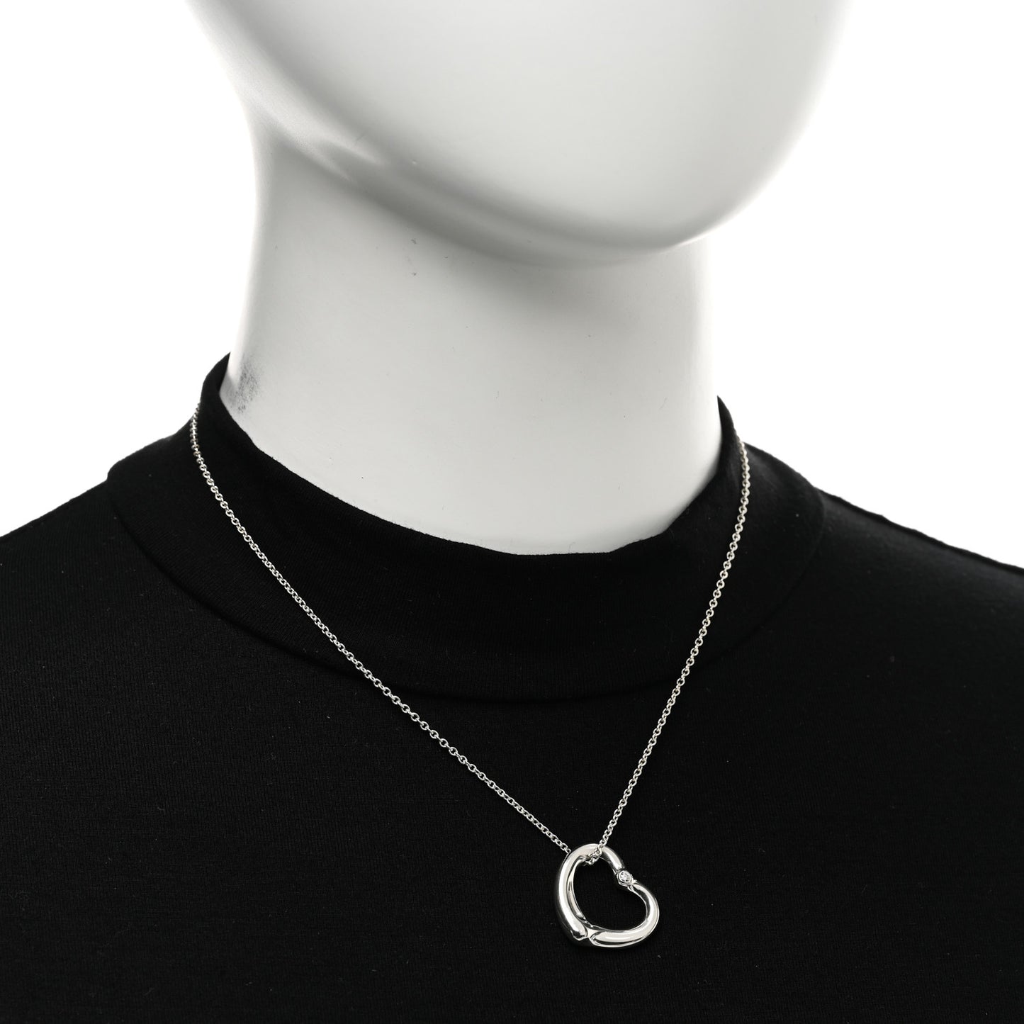 Sterling Silver Diamond 22mm Elsa Peretti Open Heart Pendant Necklace
