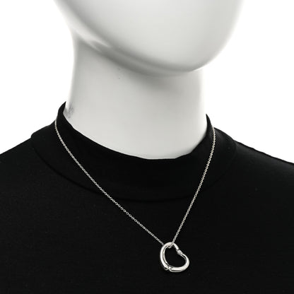 Tiffany Sterling Silver Diamond 22mm Elsa Peretti Open Heart Pendant Necklace 2 of 5