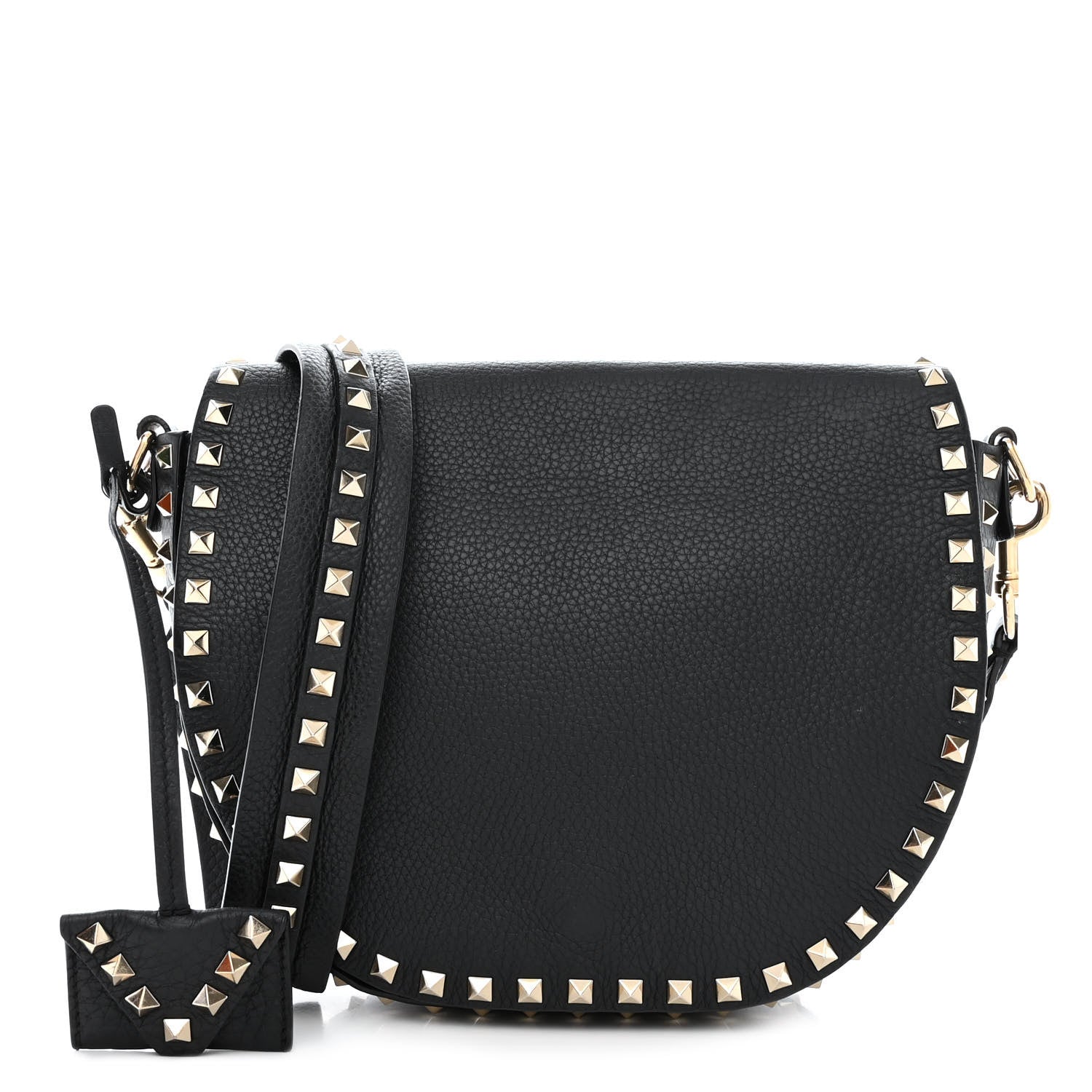 Valentino Garavani Grained Calfskin Rockstud Saddle Bag Black 1 of 12