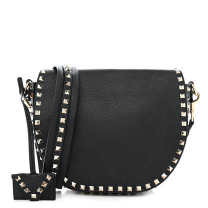 Valentino Garavani Grained Calfskin Rockstud Saddle Bag Black 1 of 12