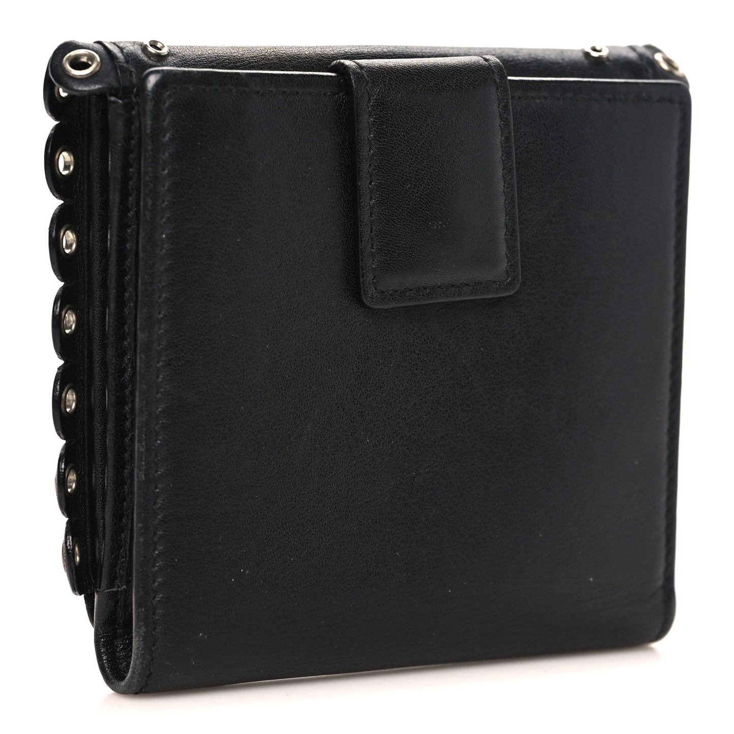 Calfskin Studded Peace Compact Wallet Black
