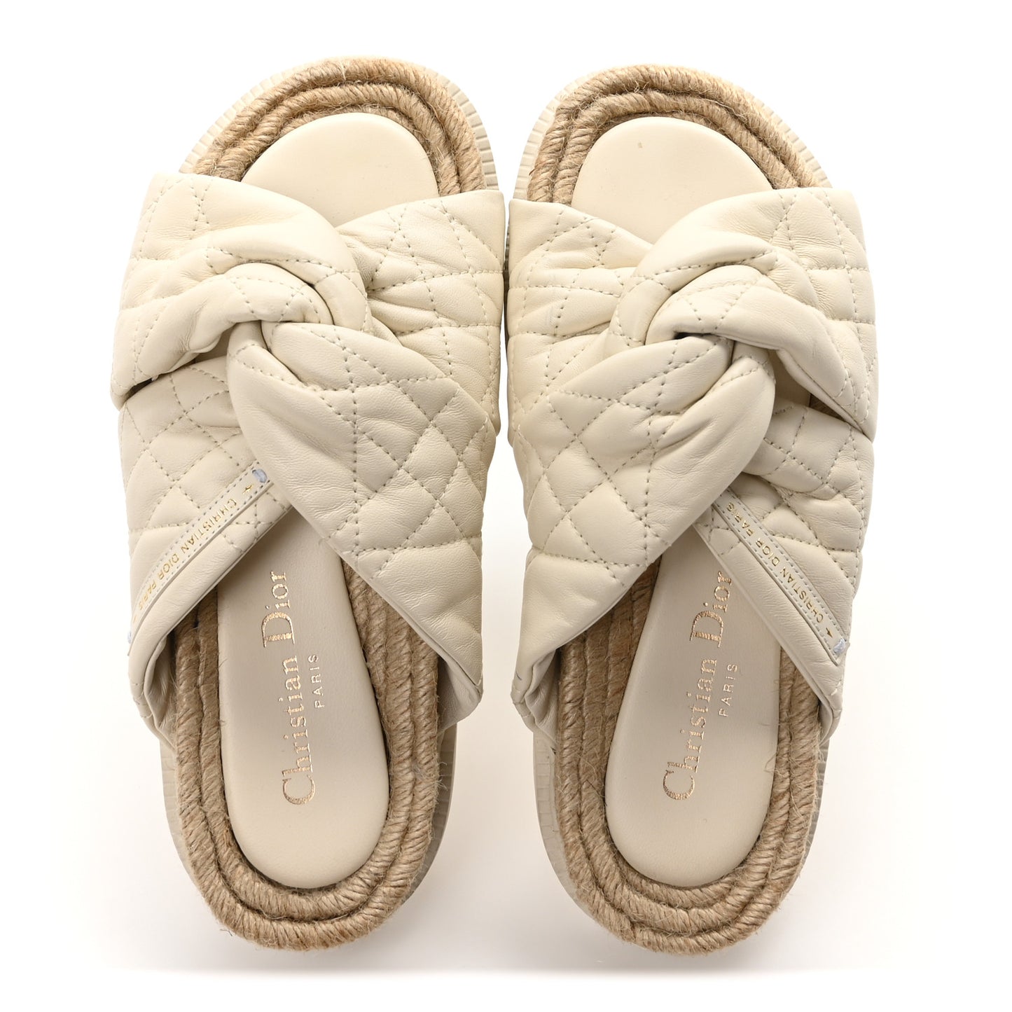 Calfskin Cannage Dtwist Espadrille Platform Sandals 36 White