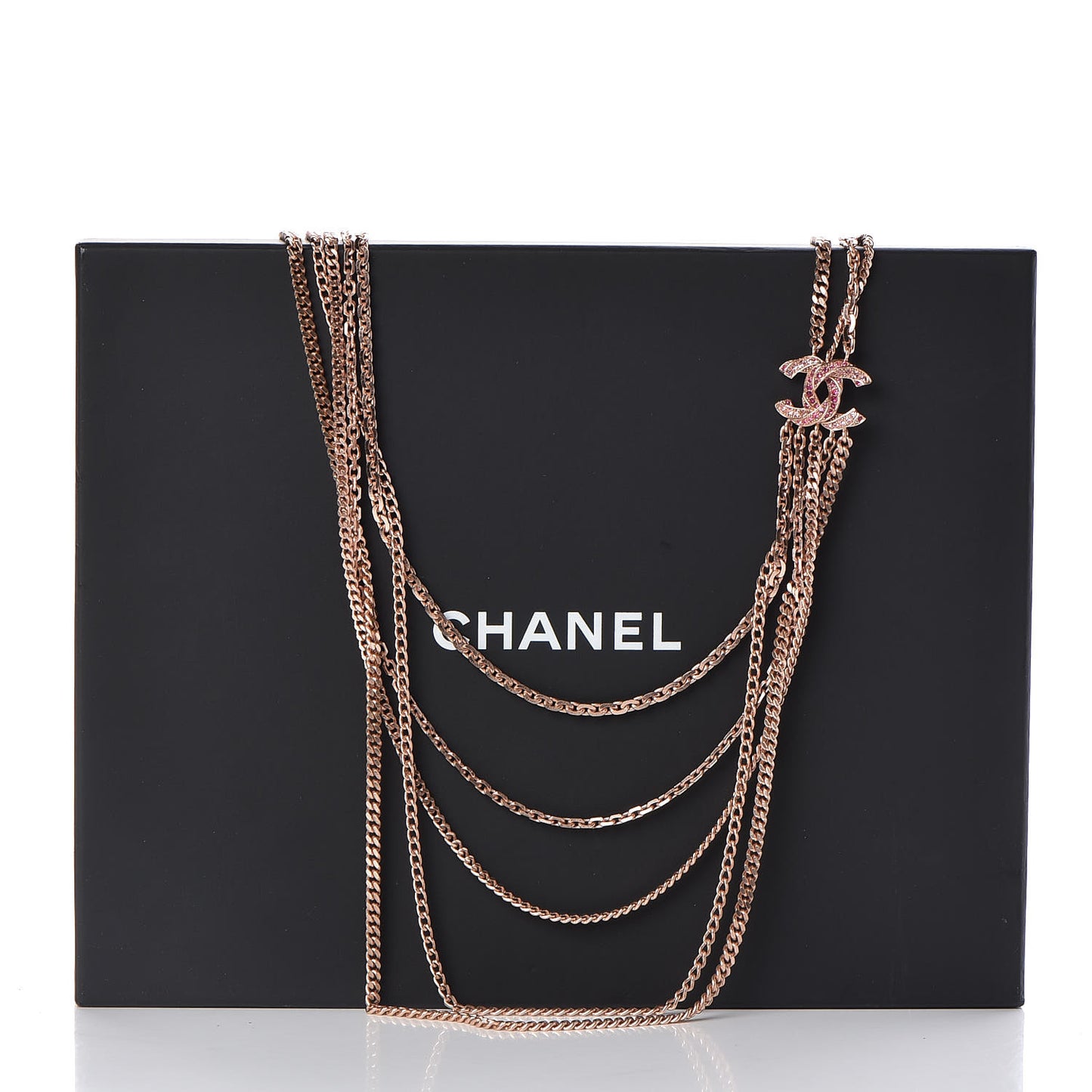 Crystal CC Multi Strand Chain Necklace Pink Gold
