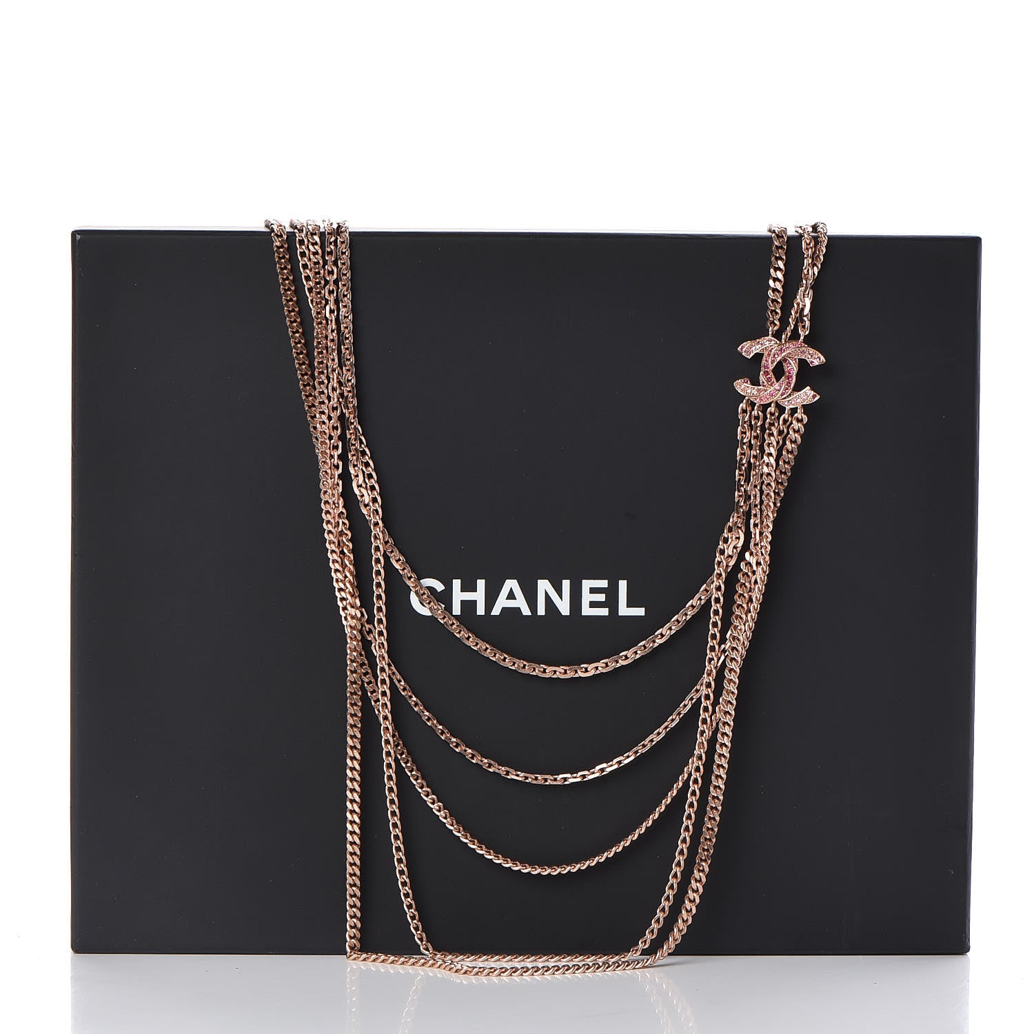 Chanel Crystal CC Multi Strand Chain Necklace Pink Gold 8 of 8