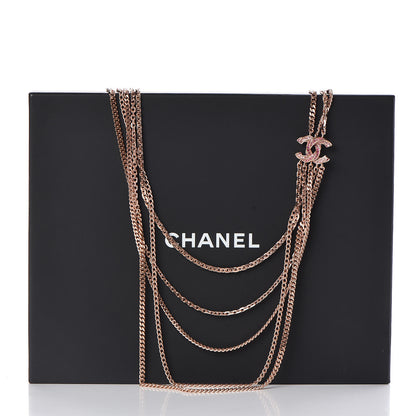 Chanel Crystal CC Multi Strand Chain Necklace Pink Gold 8 of 8