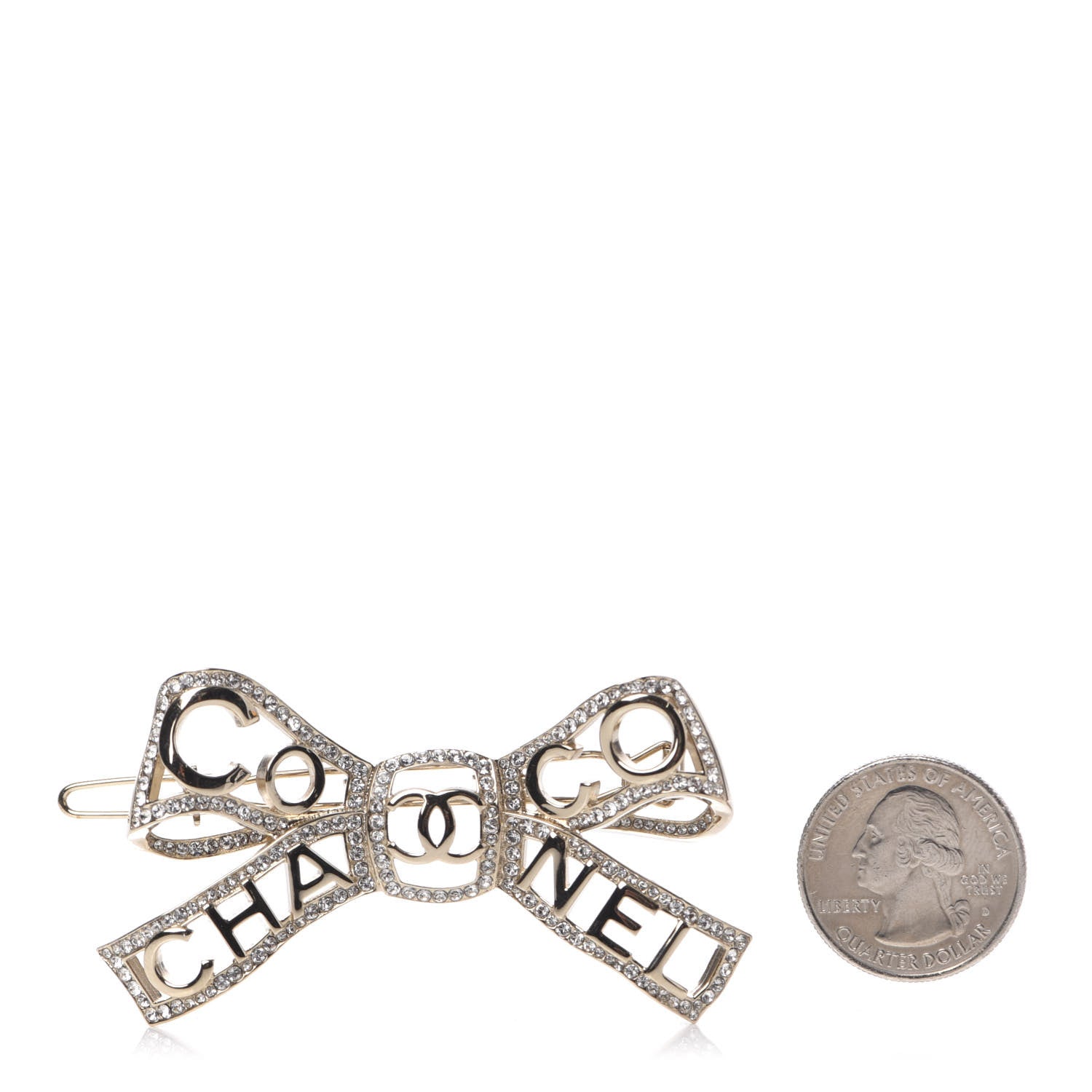 Chanel Metal Crystal Bow-tiful CC Hair Clip Gold 5 of 5