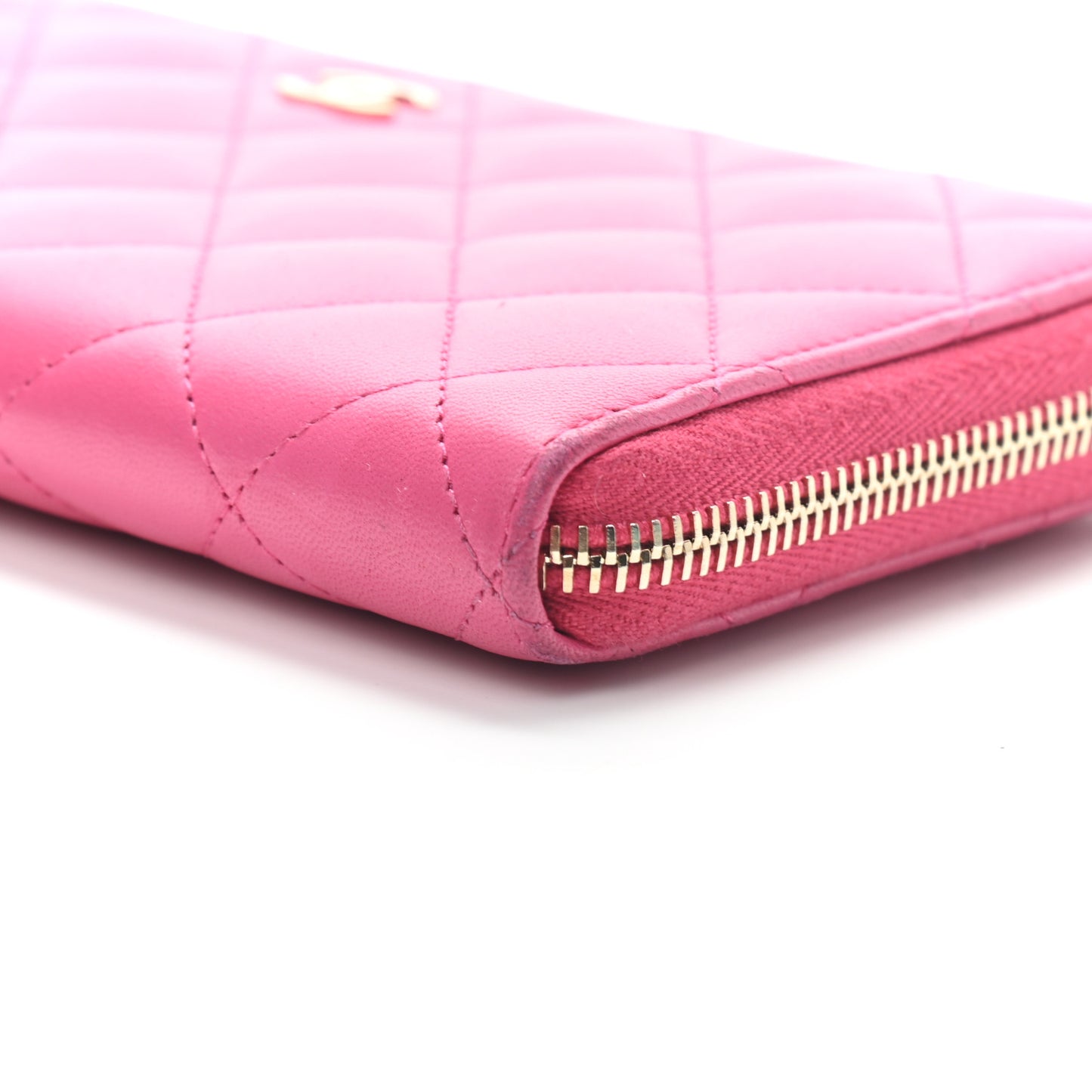 Lambskin Quilted Large Gusset Zip Around Wallet Pink