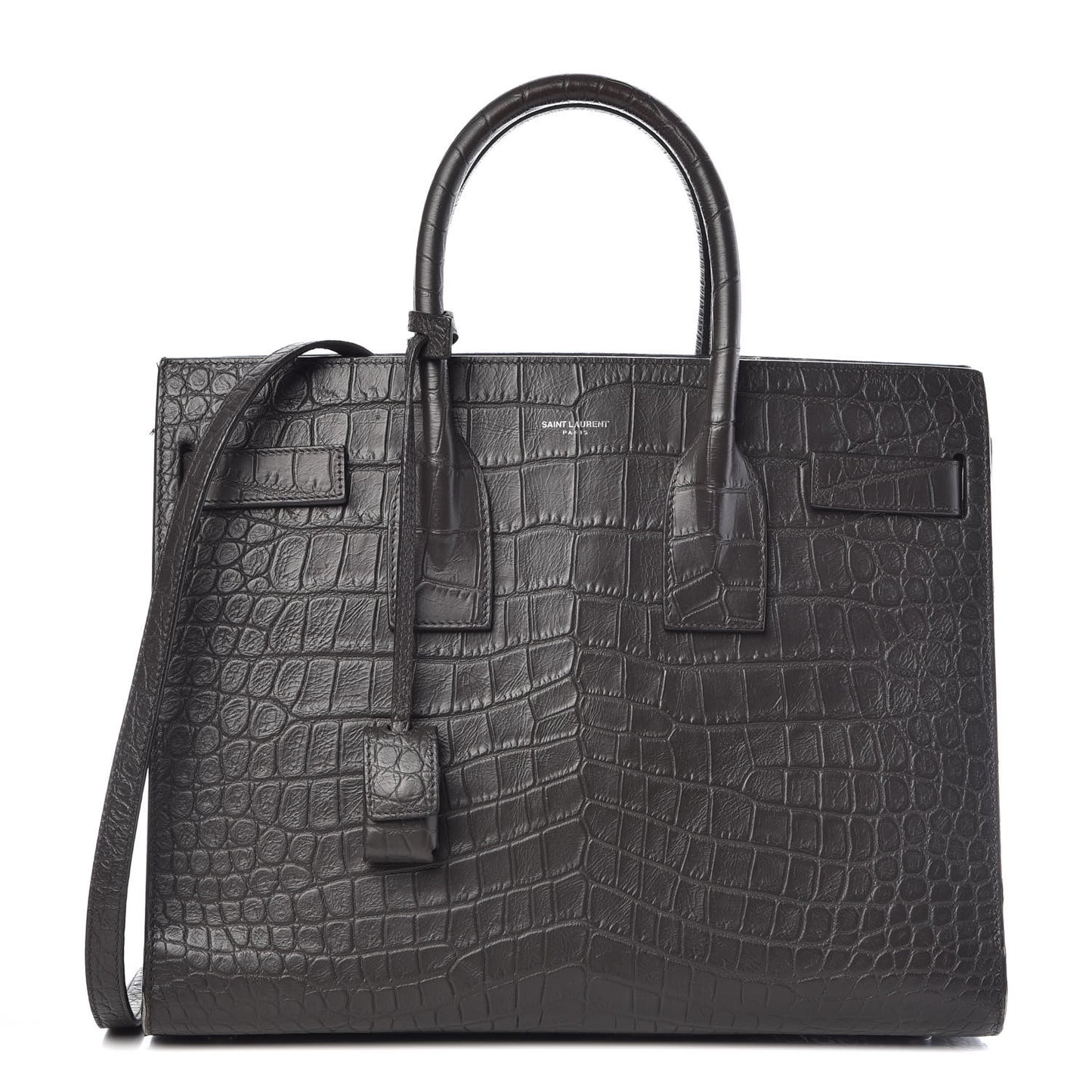 Calfskin Crocodile Embossed Small Sac De Jour Coal