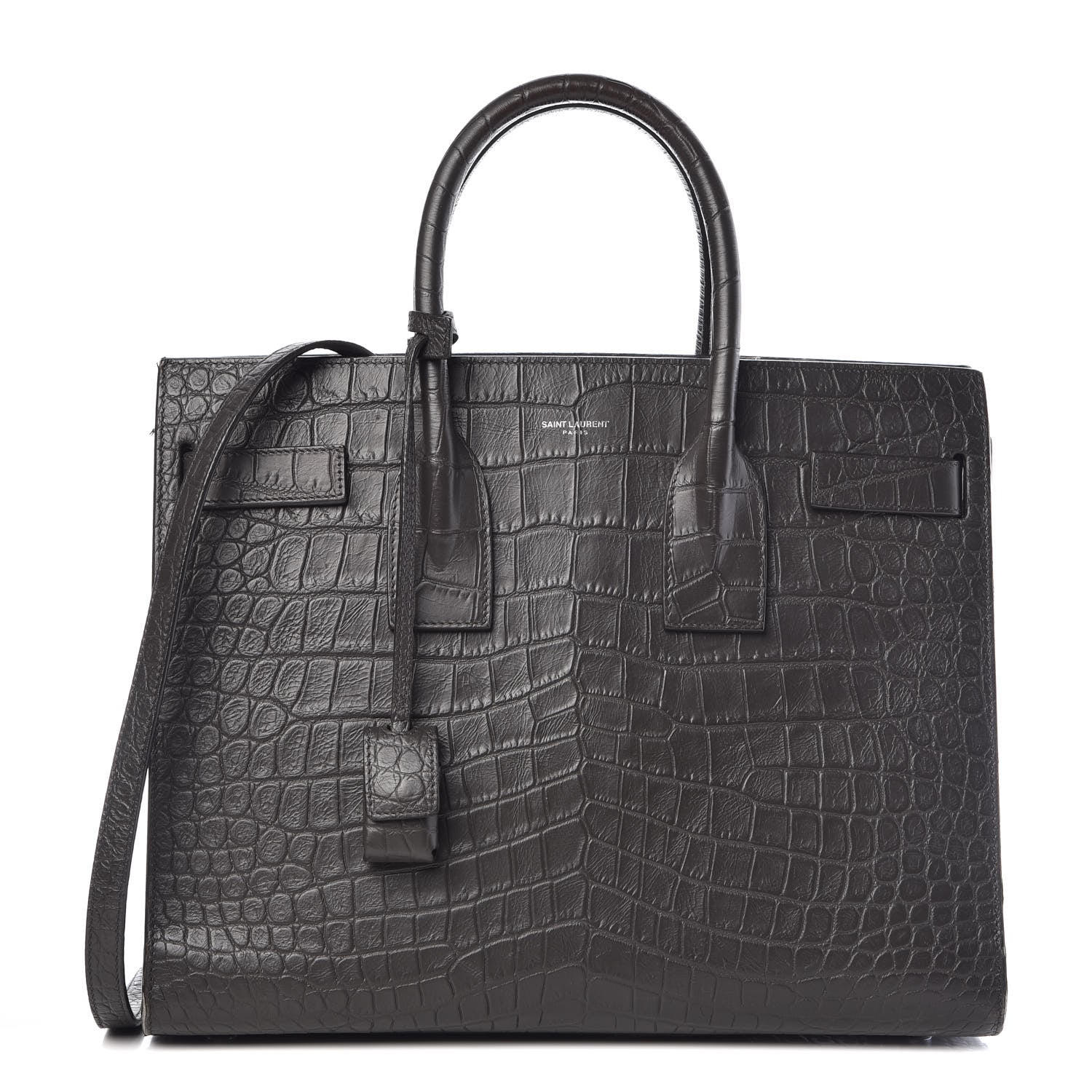 Saint Laurent Calfskin Crocodile Embossed Small Sac De Jour Coal 1 of 12