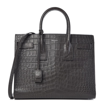 Saint Laurent Calfskin Crocodile Embossed Small Sac De Jour Coal 1 of 12