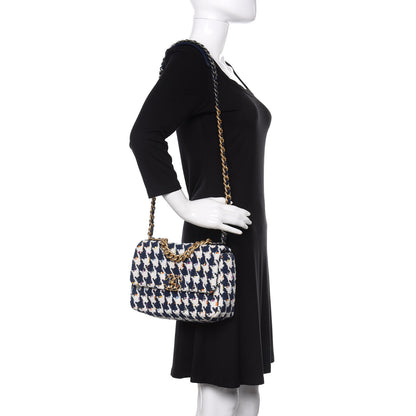 Chanel Tweed Quilted Medium 19 Flap Ecru Navy Blue Multicolor 2 of 10