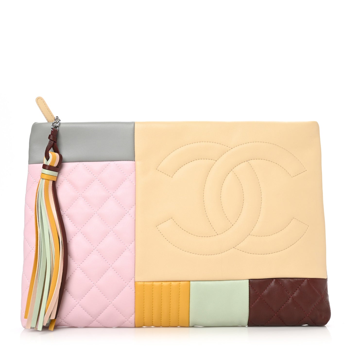 Lambskin Patchwork Medium Cosmetic Case Multicolor Burgundy