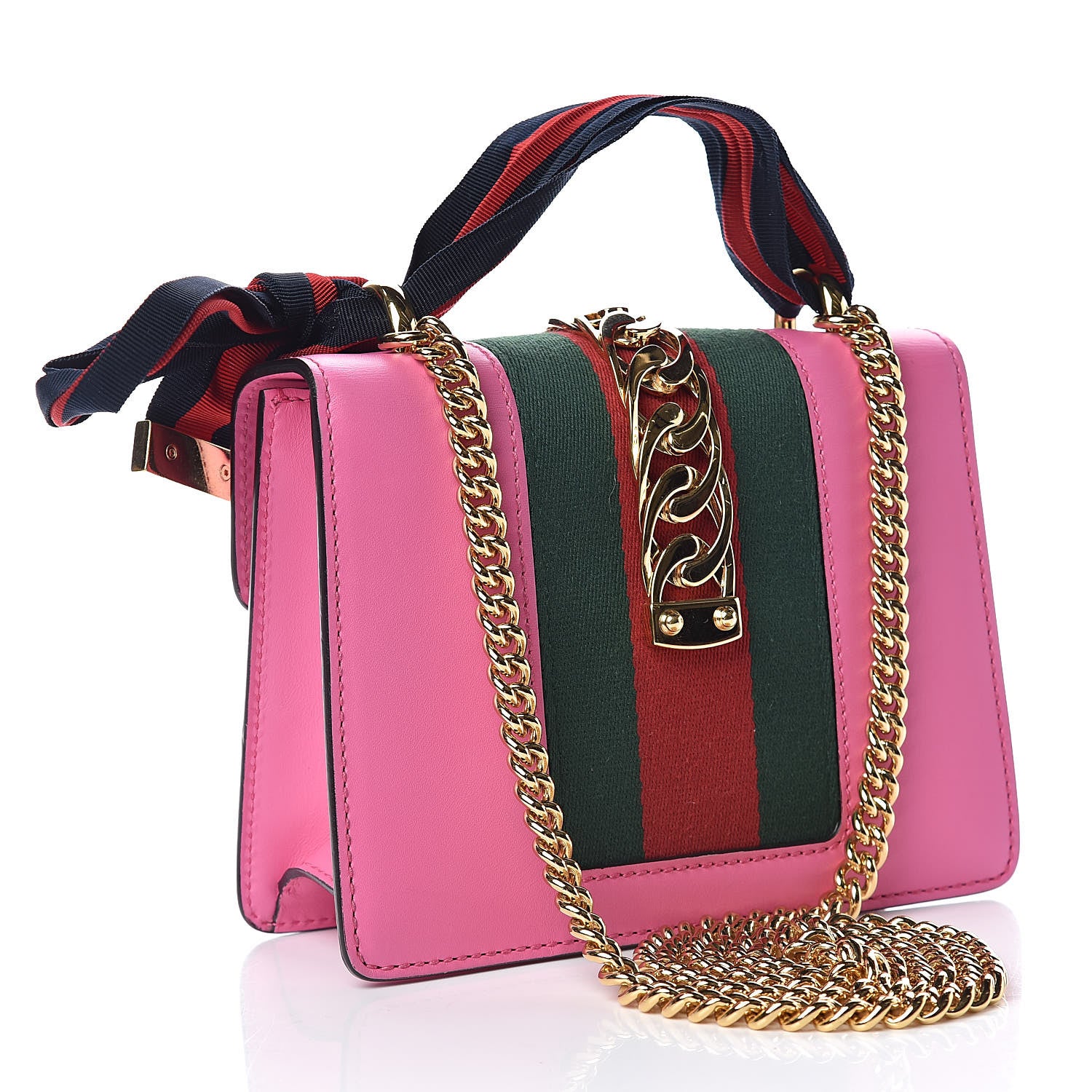 Gucci Vitello Fontanella Web Mini Sylvie Chain Shoulder Bag Pink Tropical Flower 3 of 13