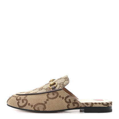 Gucci Monogram Jumbo GG Malaga Kid Womens Princetown Slippers 35.5 Camel Ebony New Acero Beige 1 of 9