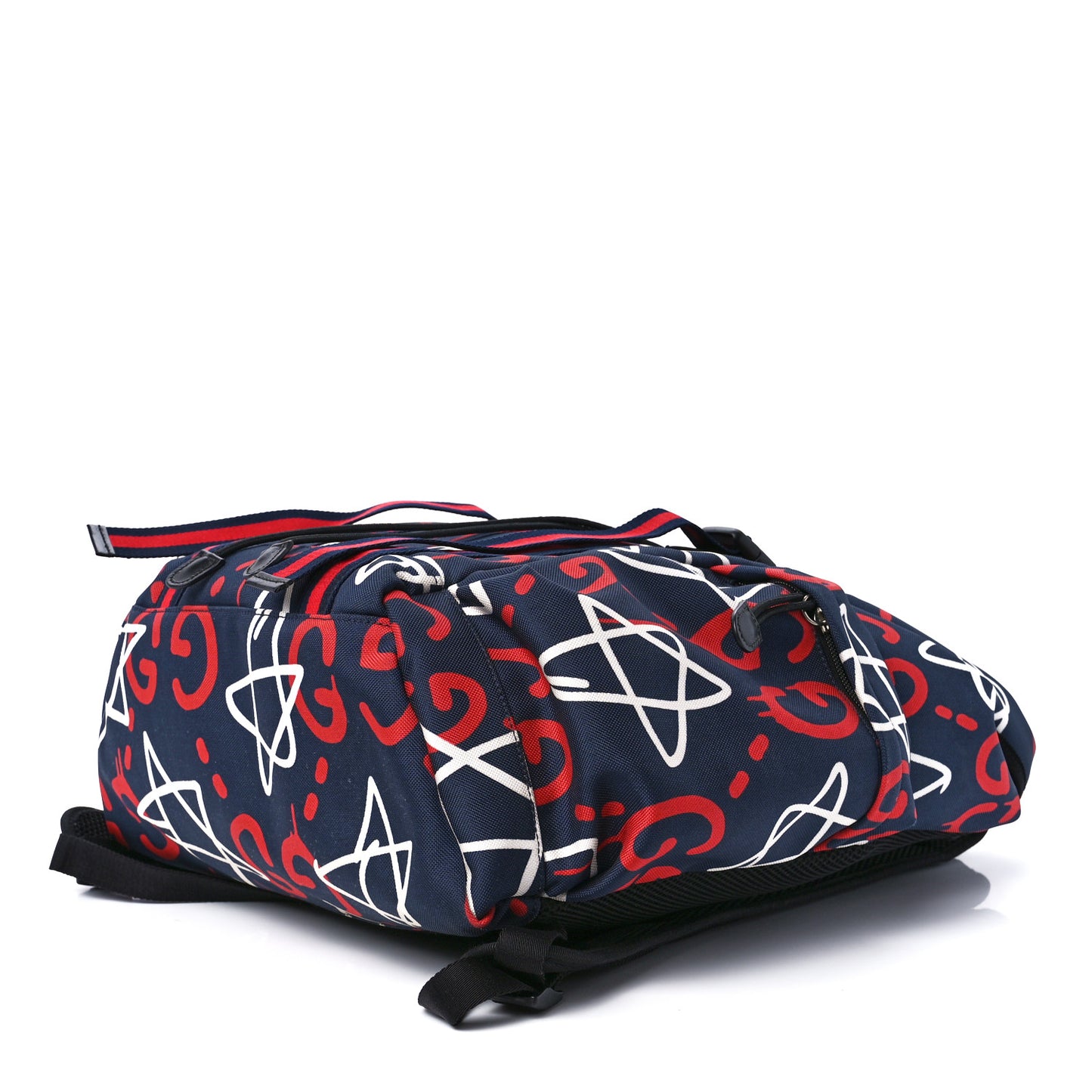 Techno Canvas GucciGhost Double Buckle Backpack Blue Agata Hibiscus Red