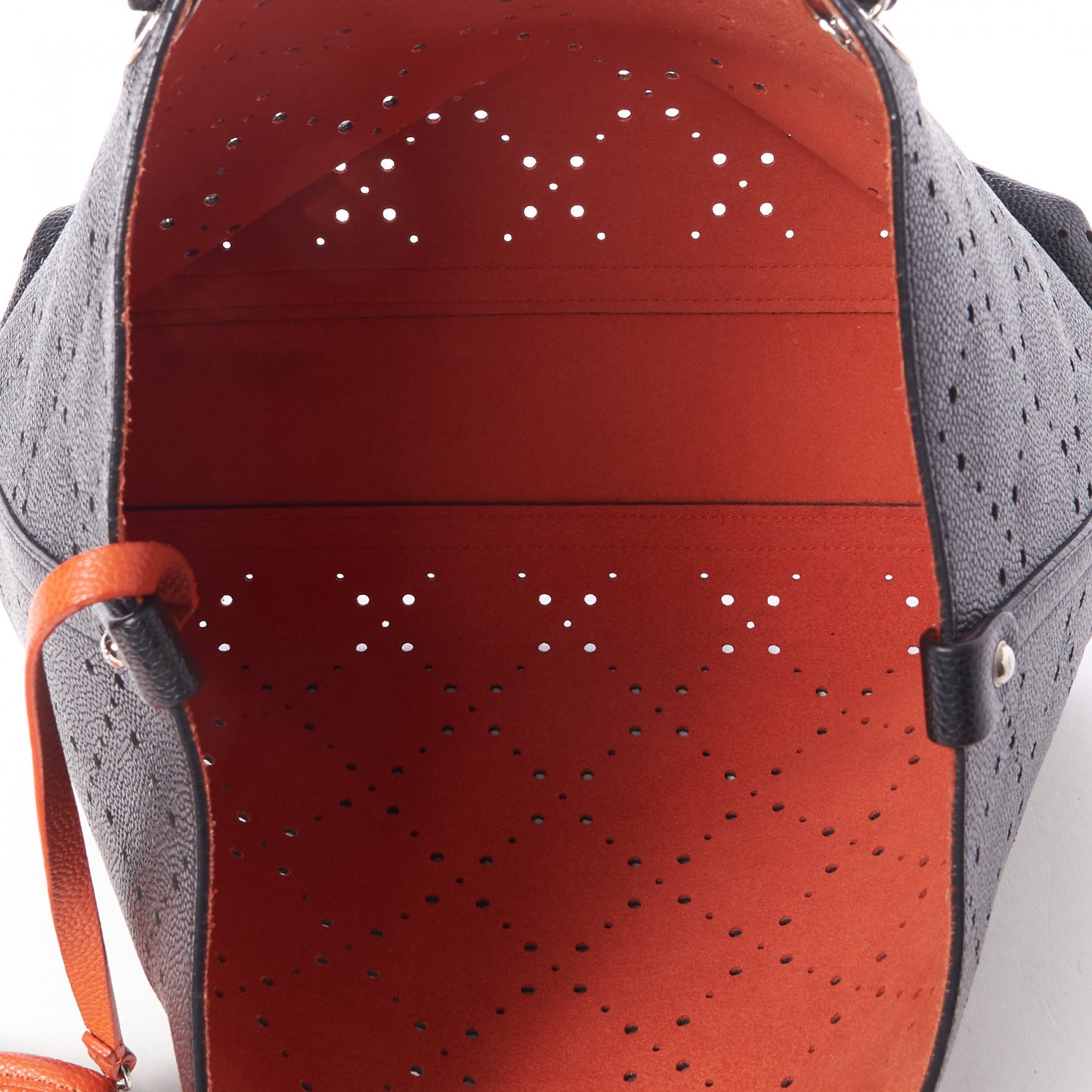 Perforated Grained Calfskin Small Shopping Tote Black