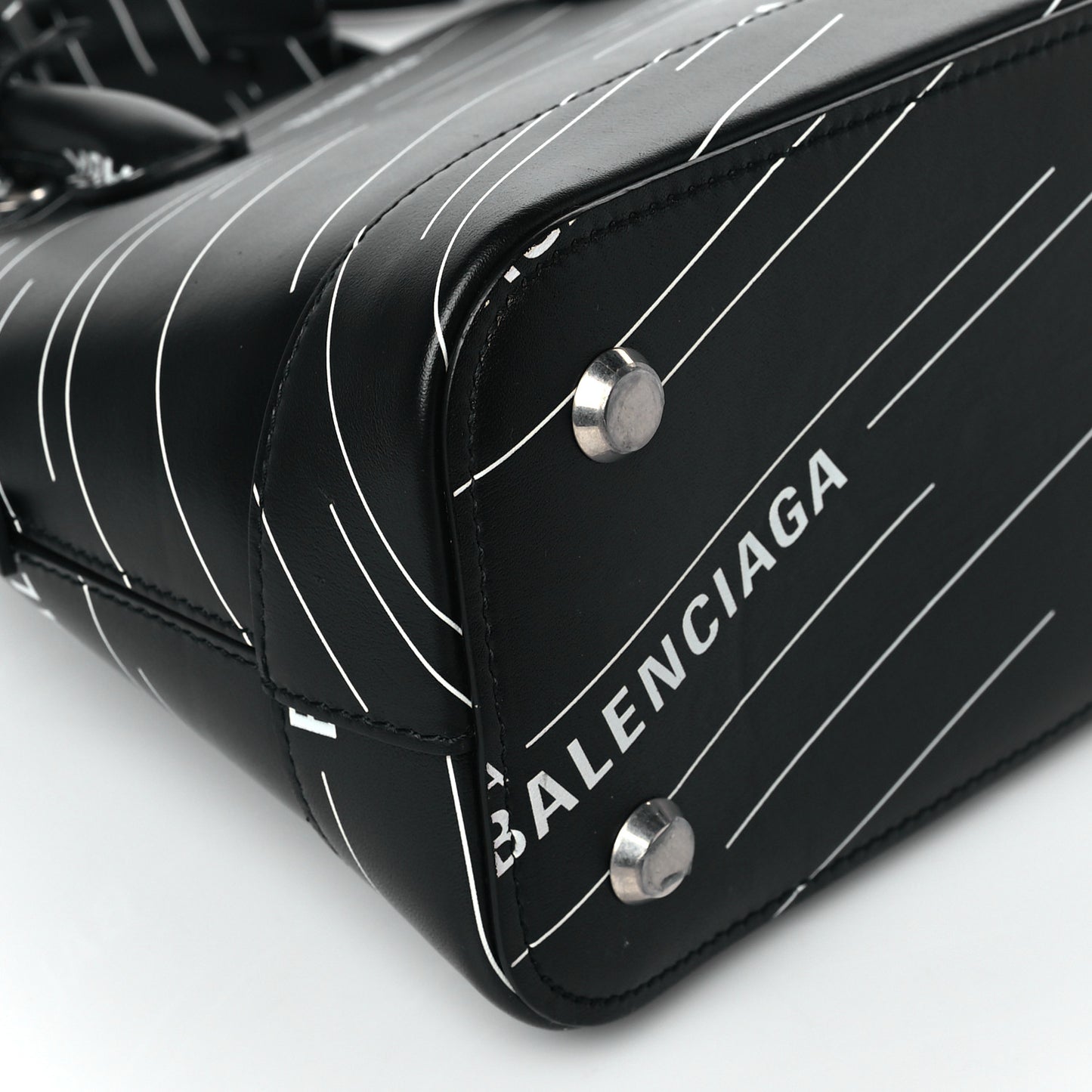 Calfskin Logo Print S Ville Top Handle Bag Black White