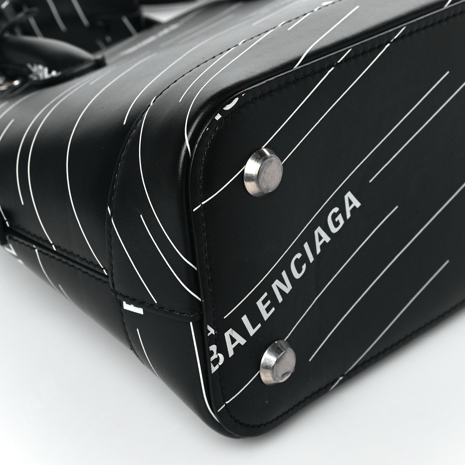 Balenciaga Calfskin Logo Print S Ville Top Handle Bag Black White 9 of 10