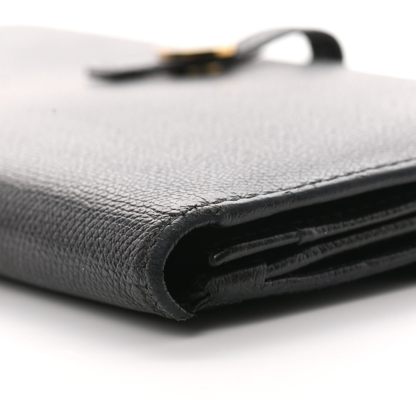 Grained Calfskin CC Button Long Wallet Black