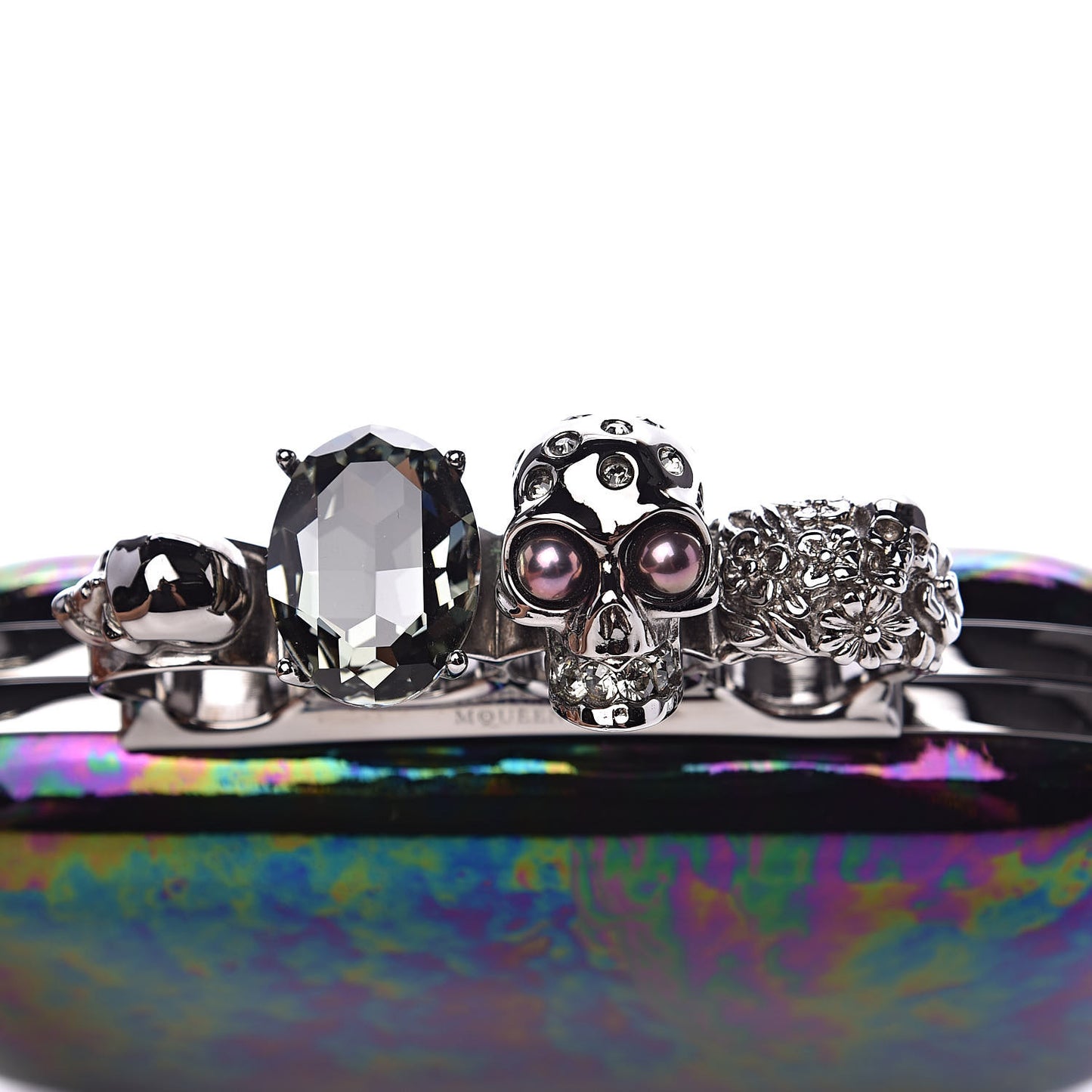 Patent Skull Knuckle Oil Slick Duster Box Clutch Multicolor