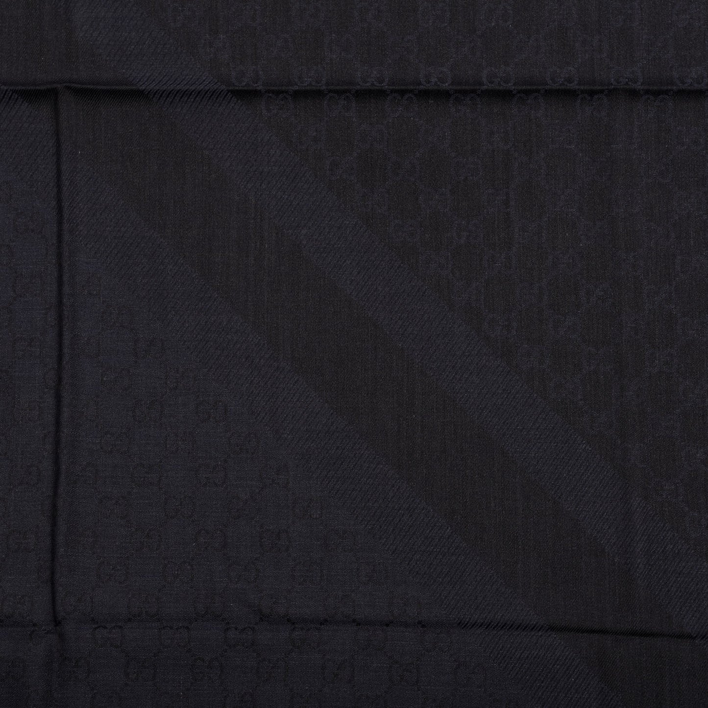 Wool Silk Monogram GGWeb Fringe Shawl Navy Black