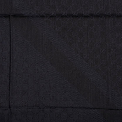 Gucci Wool Silk Monogram GGWeb Fringe Shawl Navy Black 3 of 3