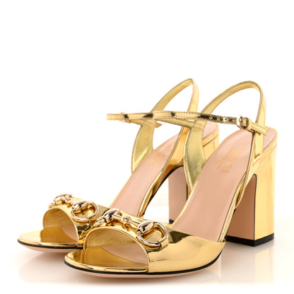 Gucci Metallic Nappa Horsebit Cross Strap 95mm Sandals 36.5 Gold 4 of 10