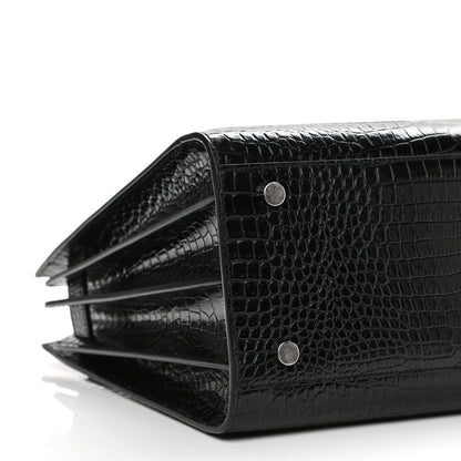 Saint Laurent Calfskin Crocodile Embossed Small Sac de Jour Black 8 of 10