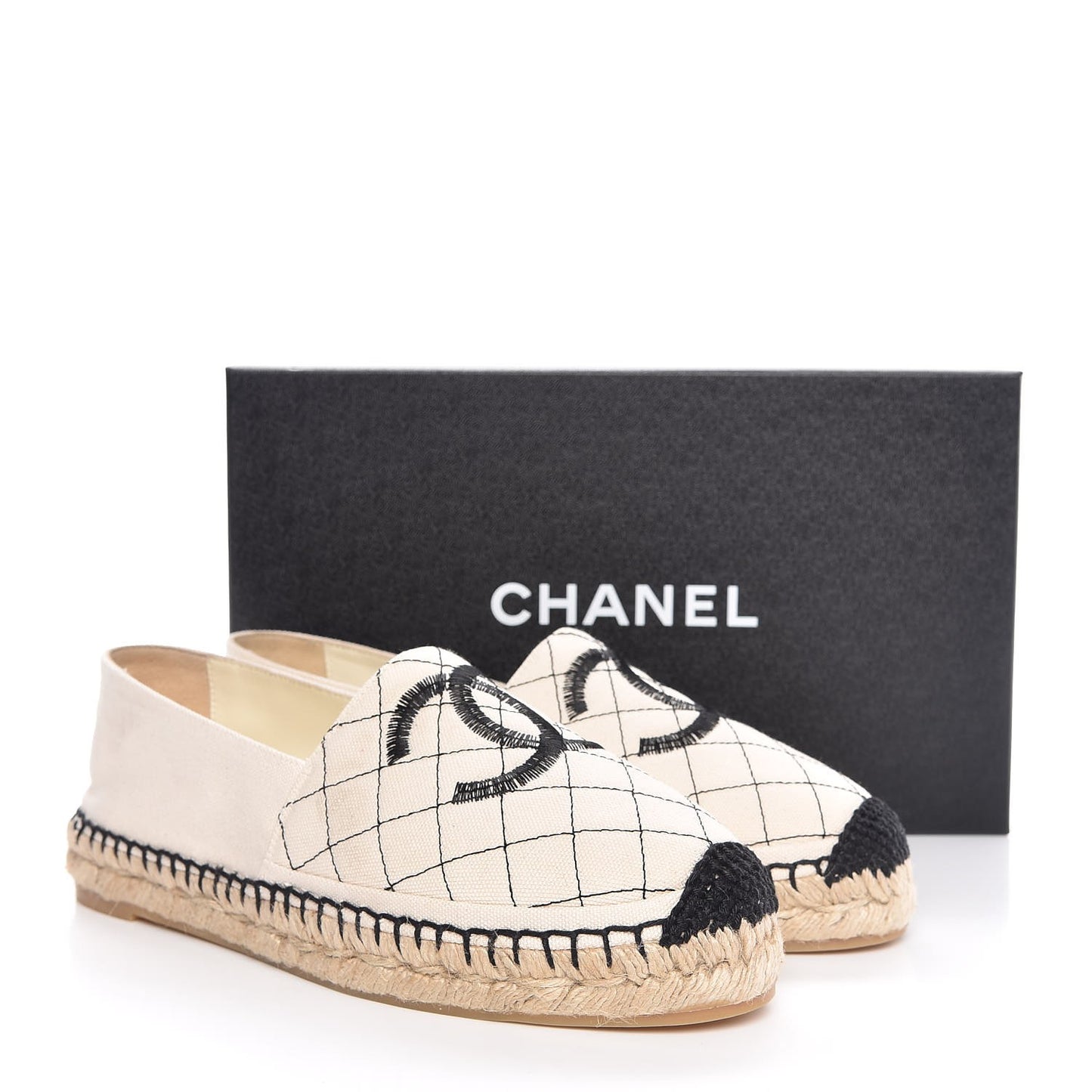 Fabric Biarritz CC Espadrilles 39 Beige Black