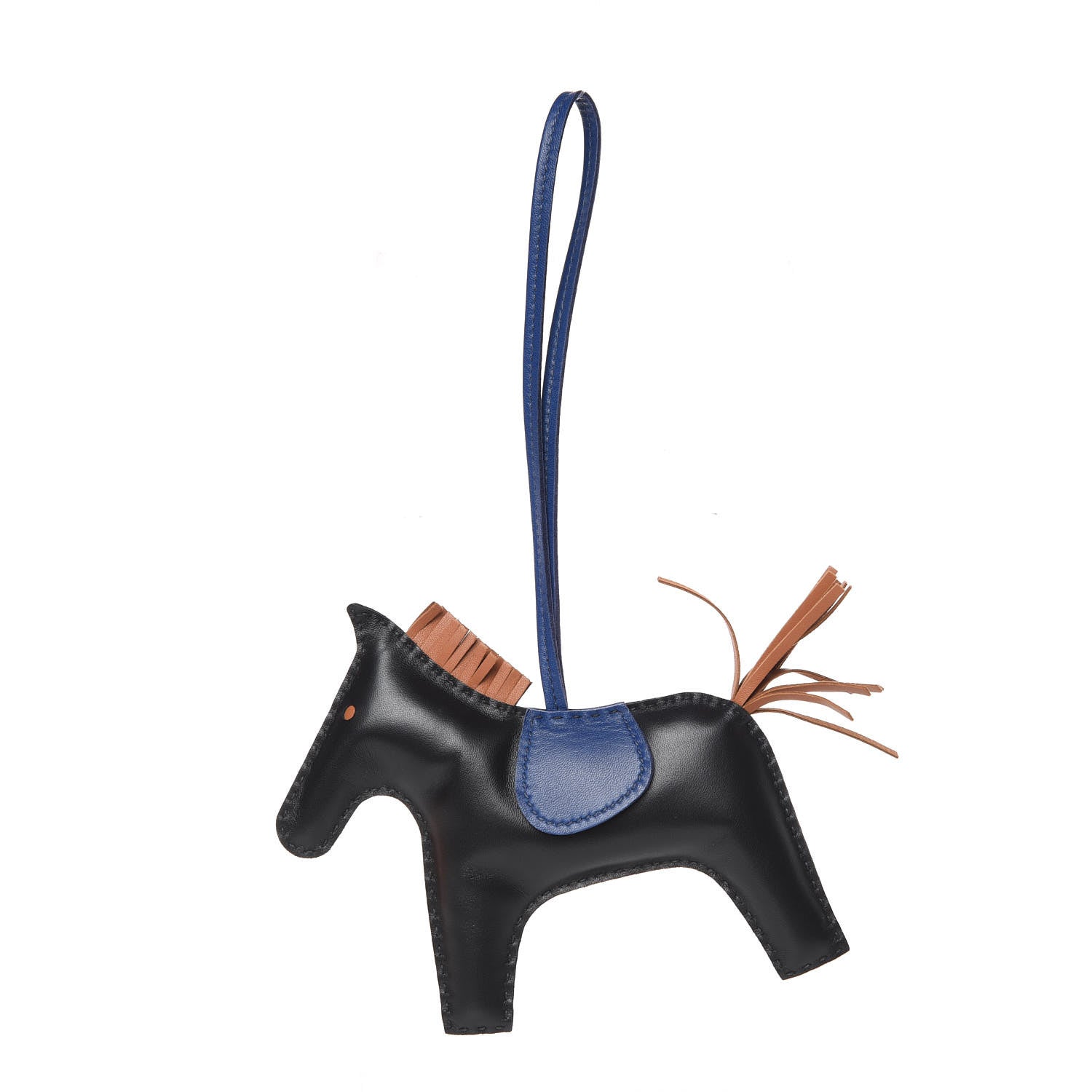 Hermes Milo Lambskin Grigri Rodeo Horse Bag Charm GM Black Bleu Saphir Gold 1 of 5