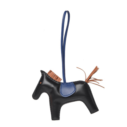 Hermes Milo Lambskin Grigri Rodeo Horse Bag Charm GM Black Bleu Saphir Gold 1 of 5