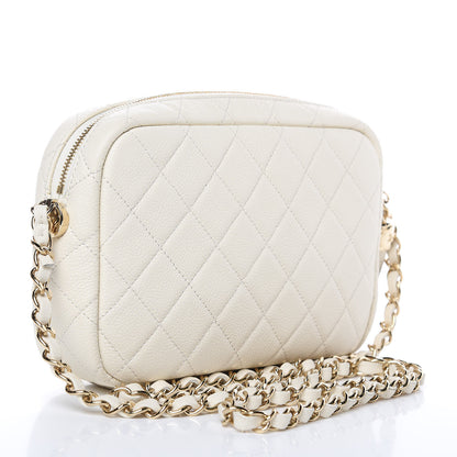 Chanel Caviar Flat Quilted Small Coco Tassel Camera Case White 3 of 9