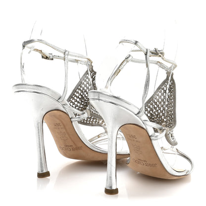 Jimmy Choo Metallic Nappa Mesh Crystal Sandals 36.5 Silver 5 of 7