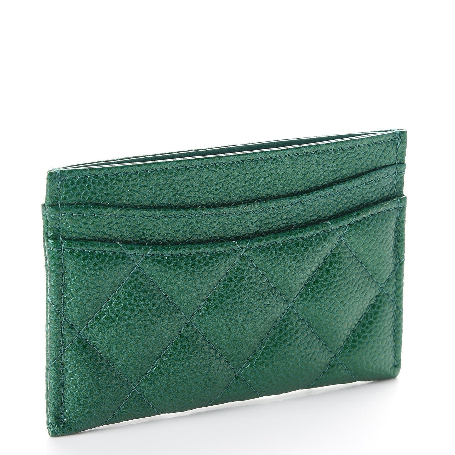 Metallic Caviar Quilted Card Holder Green