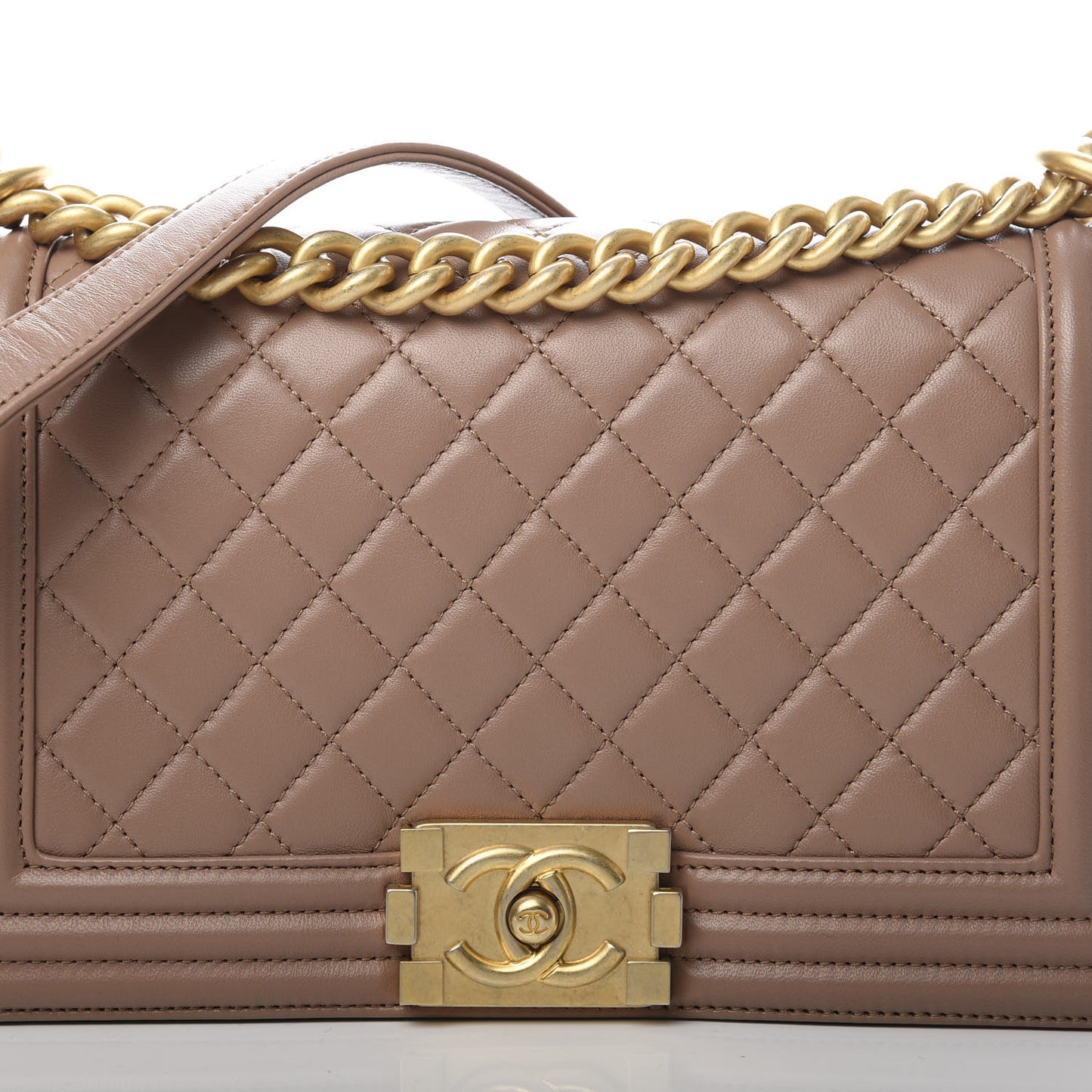 Lambskin Quilted Medium Boy Flap Beige