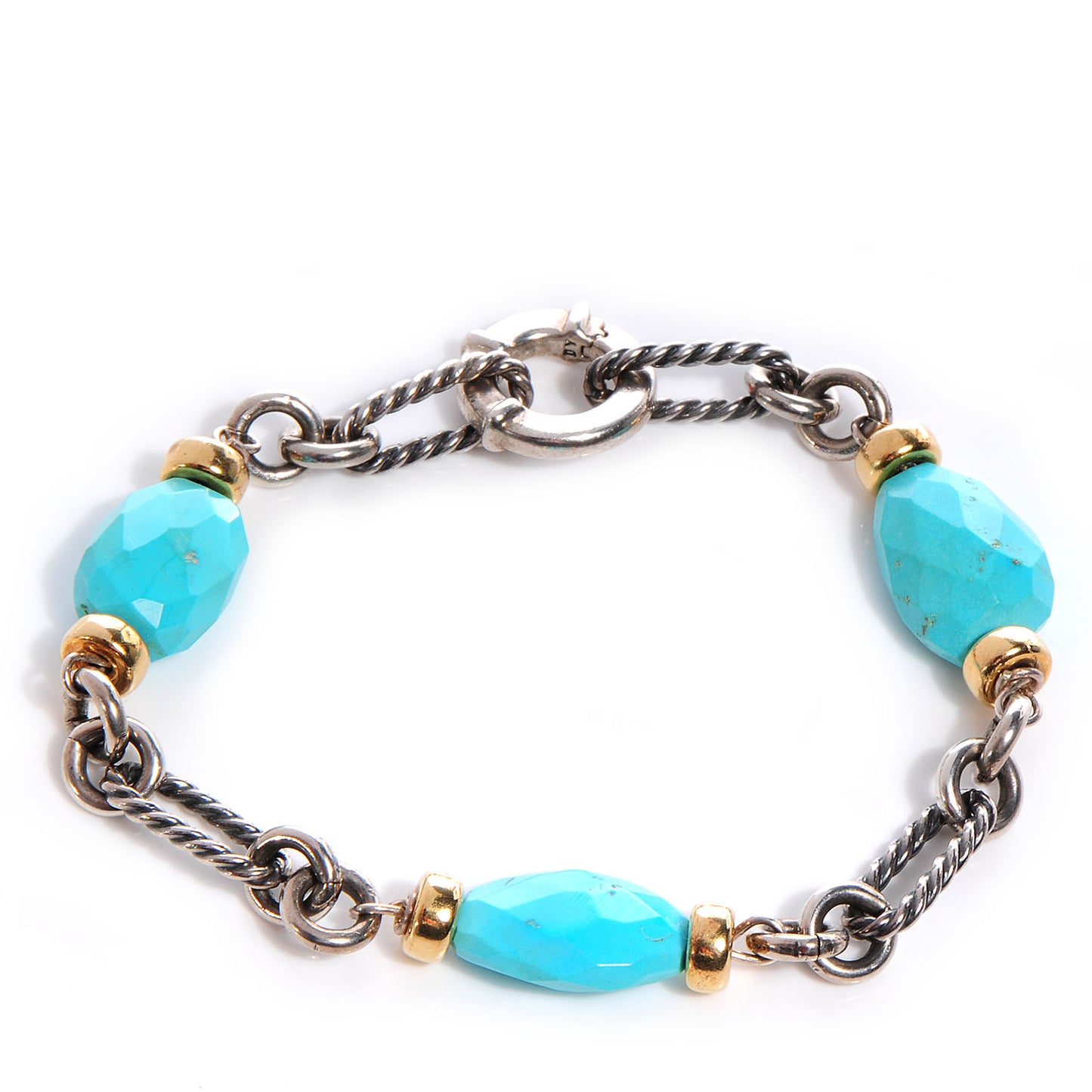 Sterling Silver and 18k Gold Turquoise Figaro Bracelet