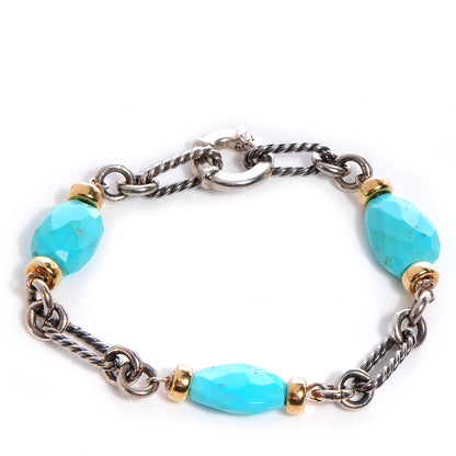 David Yurman Sterling Silver and 18k Gold Turquoise Figaro Bracelet 1 of 5