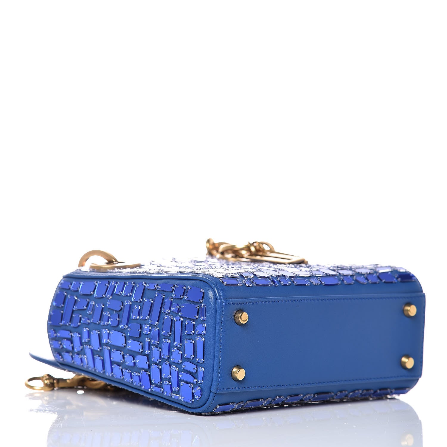Christian Dior Smooth Calfskin Embroidered Mini Mosaic of Mirrors Lady Dior Blue 4 of 7