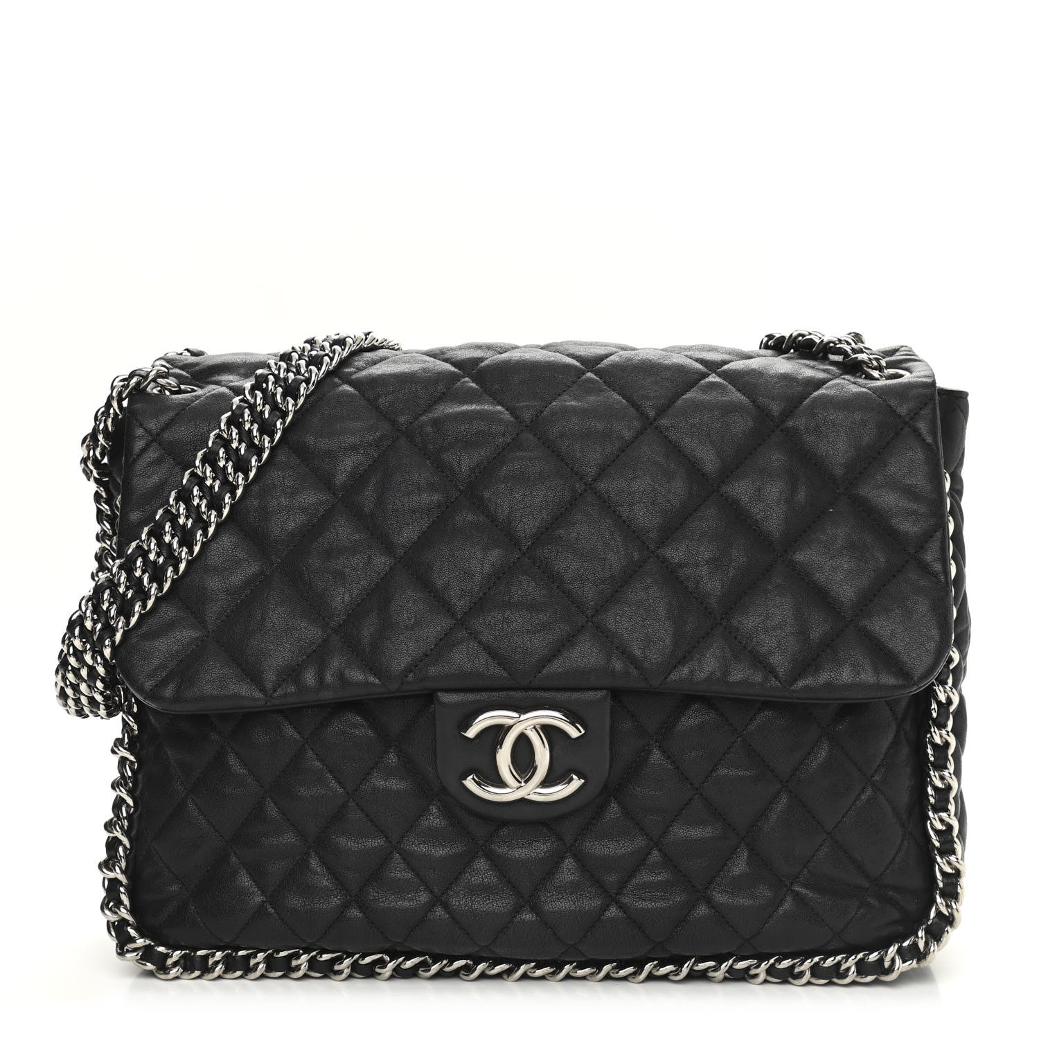 Chanel Washed Lambskin Quilted Maxi Chain Around Flap Black 1 of 12