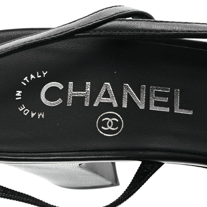 Chanel Lambskin Cap Toe CC Slingback Sandals 39.5 Black Dark Grey 9 of 13