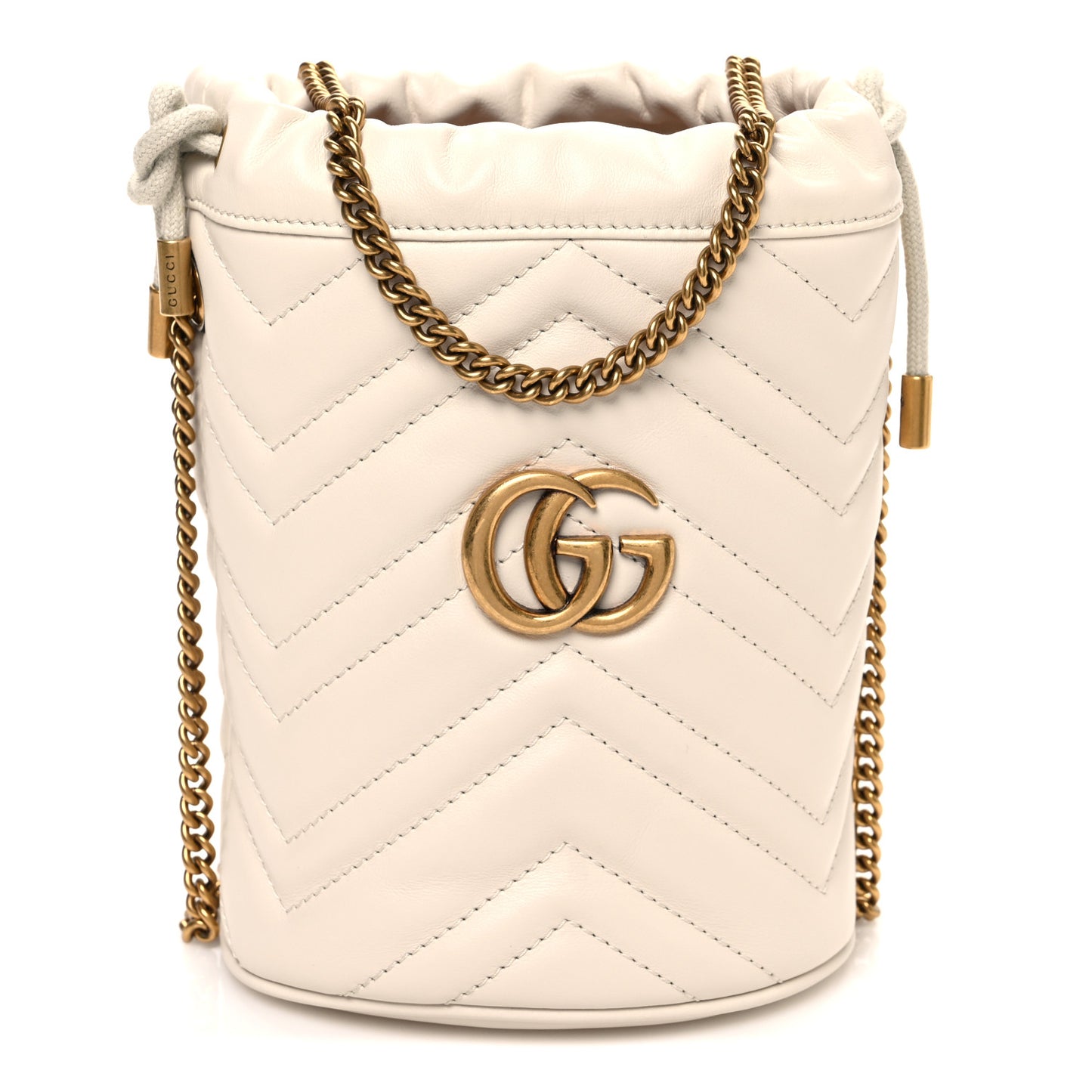 Calfskin Matelasse Mini GG Marmont 2.0 Bucket Bag White