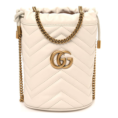 Gucci Calfskin Matelasse Mini GG Marmont 2.0 Bucket Bag White 1 of 11