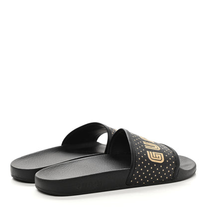 Gucci X SEGA Supreme Canvas GUCCY Stars Womens Slide Sandals 40 Black Gold 4 of 8