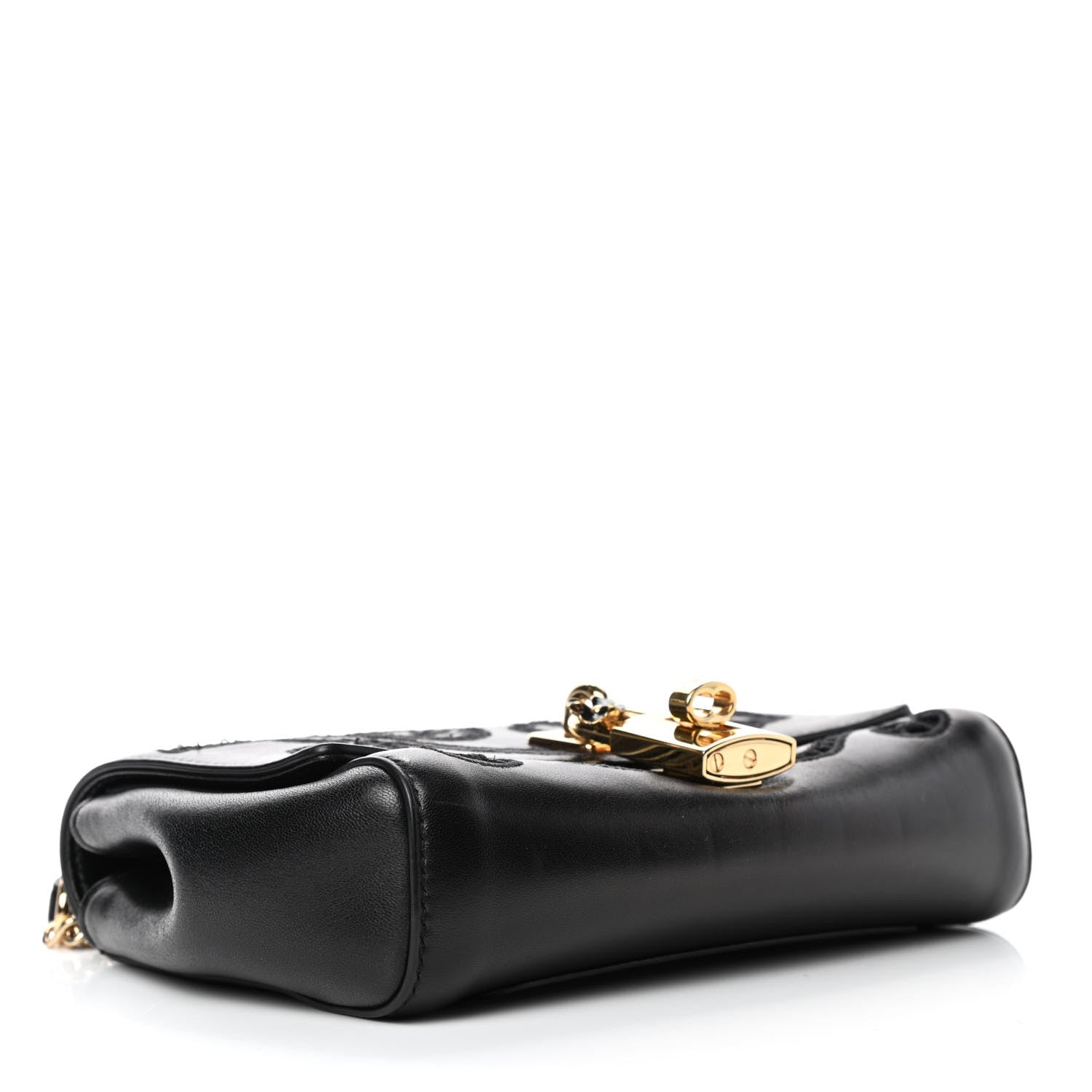 Dolce & Gabbana Calfskin Lace Embroidered Padlock Shoulder Bag Black 3 of 4