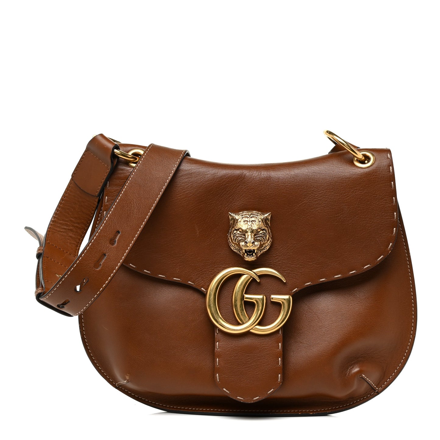 Calfskin Feline GG Marmont Flap Shoulder Bag Cuir